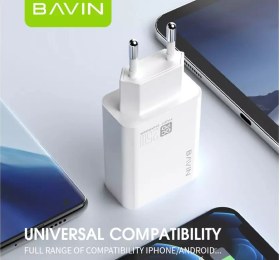 تصویر شارژر دیواری فست شارژ باوین Bavin PC657Y 25W QC3.0 PD Fast Charger Adapter EU توان 25 وات 