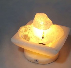 تصویر آباژور سنگ نمک طرح کاسه مربع پایه سنگی Salt rock lampshade