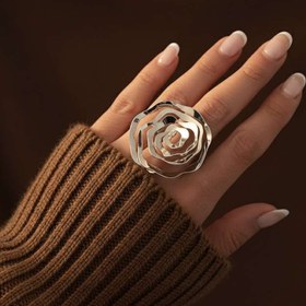 تصویر انگشتر طرح گل رز رنگ سیلور 