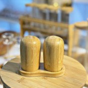 تصویر نمکدان جفتی چوب بامبو Bamboo pair of salt shakers