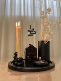 تصویر ست جلو مبلی مشکی طلایی 