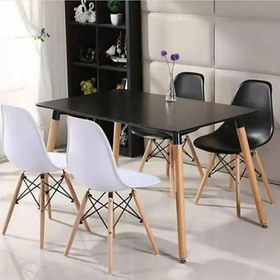 تصویر میز و صندلی غذاخوری نهارخوری کافه رستورانی مدل فایبرگلاس پایه چوبی ست دو نفره 
