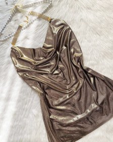 تصویر تونیک فانتزی زنانه همراه با شورت پارچه دیسکویی براق با کیفیت عالی کد M441 Women's disco dress