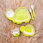 تصویر ست ظرف غذای کودک 5 پارچه فیبر بامبو طرح لاک پشت Bamboo Fiber Baby Feeding Set – 5 Pieces (Turtle Design)