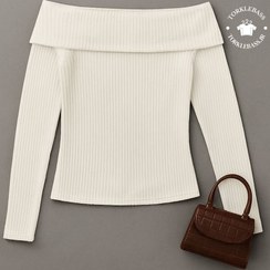 تصویر بلوز یقه قایقی آستین بلند خاکستری 