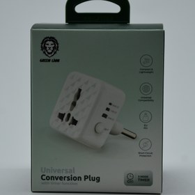 تصویر تبدیل 3 به 2 تایمردار گرین لاین مدل G1 Green Lion universal conversion plug with timer function