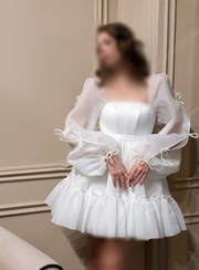 تصویر لباس مجلسی زنانه عروسکی کوتاه حریر سایز ۳۶ تا ۵۰ رنگ آبی روشن و قرمز 