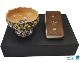 تصویر ست هدیه آجیل خوری تک پایه میناکاری و دیوان حافظ 