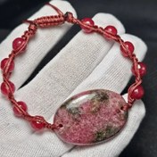 تصویر دستبند سنگ طبیعی رودونیت معدنی با مهره جید کد 37466 