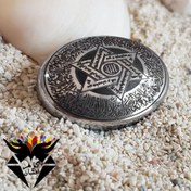 تصویر نگین حدید حکاکی ستاره سلیمان و آیت الکرسی و حرز کبیر امام جواد N3143 
