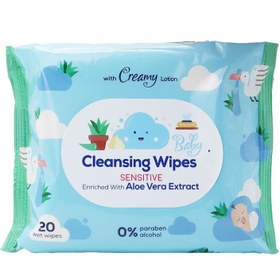 تصویر دستمال مرطوب کودک حاوی عصاره آلوئه‌ورا 20 برگ کانواس بی بی لند Canvas baby wipes containing aloe vera extract 20 leaves Babyland