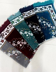 تصویر جانماز نفیس جنس مخمل درجه یک گرم بالا و سنگین در طرح و رنگبندی متنوع - سبز آبی sajade