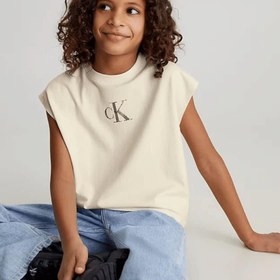 تصویر تاپ نوجوانی دخترانه سفید کلوین کلین مدل Boxy Logo Tank Top 