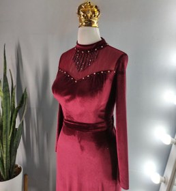 تصویر لباس مجلسی و شب ماکسی مدل آناهیتا مخمل - زرشکی / سایز46 Dress and long night