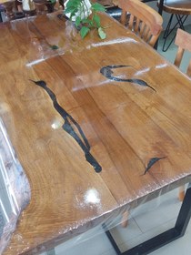 تصویر میز نهارخوری مدرن چوبی 6 نفره مدل روستیک چوب گردو Modern Wooden Dining Table 6 Person Rustic Walnut Wood Model