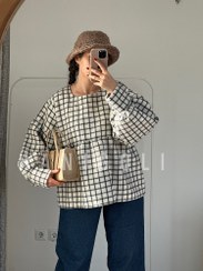 تصویر پیراهن پشمی کوتاه مدل سپید | چهارخونه سفید جذاب (جنس پشمی نرم) 