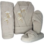 تصویر حوله نیم ست یکنفره 5 تکه بلیندا رنگ شیری سایز لارج 