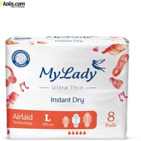 تصویر نوار بهداشتی خیلی نازک همیشه خشک مشبک نرم سایز بزرگ مای لیدی 8 عددی My lady pad large 8pcs