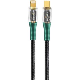 تصویر کابل شفاف ال ای دی دار تایپ سی به لایتنینگ گرین - مشکی Green Lion USB-C to Lightning Transparent Cable