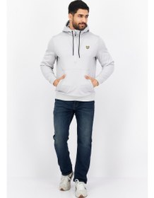 تصویر هودی مردانه آستین بلند با زیپ نیمه، لوگوی برند، خاکستری روشن برند lyle & scott Men Long Sleeve Half Zip Brand Logo Hoodie, Light Grey