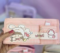 تصویر جامدادی سه زیپ طرح دختر بنفش و صورتی 