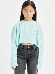 تصویر پلیور دخترانه آبی فیروزه ای دفکتو 