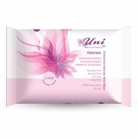 تصویر دستمال مرطوب بانوان یونی لد مدل Feminine Intimate بسته 20 عددی Uni Led Feminine Intimate For Women 20Pcs