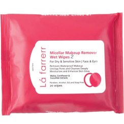 تصویر دستمال مرطوب پاک کننده آرایش چشم و صورت لافارر مدل 02 مناسب پوستهای خشک و حساس بسته 20 عددی 