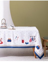تصویر رومیزی سفید سفره Asonne 150X200 سانتی متر آبی دریایی Madame Coco 