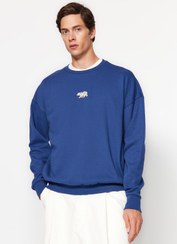 تصویر خرید اینترنتی پلیور مردانه سرمه‌ای ترندیول من TMNAW23SW00191 Lacivert Erkek Oversize Fit Bisiklet Yaka Nakışlı Sweatshirt TMNAW23SW00191