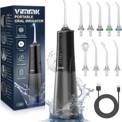 تصویر واترجت شارژی پورتابل ۴ حالته با مخزن ۳۰۰ میلی لیتری برند Vimmk Water Flosser Dental Irrigator Cordless Water Flosser 9 Jet Tips 5 Modes 300ML IPX7 Waterproof Rechargeable Portable Oral Irrigator for Home Travel Gums Orthodontic Care