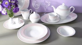 تصویر سرویس چینی زرین 12 نفره کامل کلارا گلبهی (74 پارچه) Zarin Iran ItaliaF Clara-Peach 74 Pcs Porcelain Dinnerware-Set