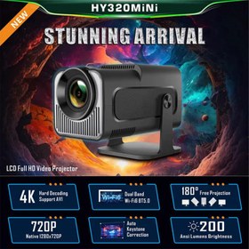 تصویر ویدئو پروژکتور پرتابل Hy320 TECHVIDA HY320 Mini Portable Auto Keystone Projector, 4K FHD 1080P Smart Projector Support 10000 Lumens with WiFi 6, BT 5.0, 180 Degree Rotation, Built-in Android 11.0 UK PLUG