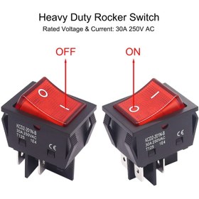 تصویر کلید راکر 30 آمپر چراغ دار بزرگ 4 کنتاکت قرمز KCD4 Rocker Switch