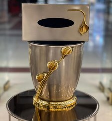 تصویر سطل و دستمال لیلیوم بدنه کروم گل طلایی 