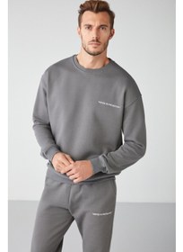 تصویر ست ورزشی خاکستری مردانه مارشال با پارچه نرم و گلدوزی شده برند grimelange Marshall Men's Soft Fabric Embroidered Gray Tracksuit