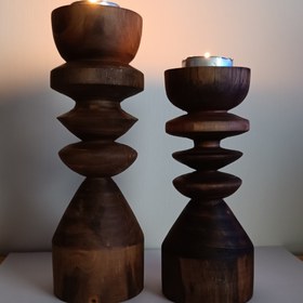 تصویر جا شمعی چوبی خراطی 