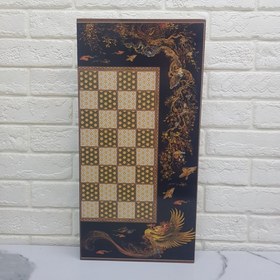تصویر تخته نرد و صفحه شطرنج چوبی طرح سیمرغ 