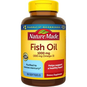 تصویر مکمل سافت ژل oil fish همراه با ویتامین D3 2000 IU،نیچرمید ساخت آمریکا ۱۰۰۰mg ــ ۹۰ عددی NatureMade 