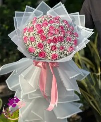 تصویر دسته گل خواستگاری رز سفید صورتی 