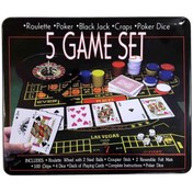 تصویر بسته 100 عددی ژتون پلاستیکی پنج بازی همراه با جعبه فلزی مدل Poker Chips Case 