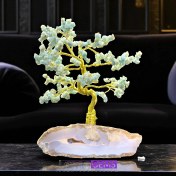 تصویر درخت زندگی آمازونیت بر بستر ژئود عقیق با حاشیه سلیمانی 