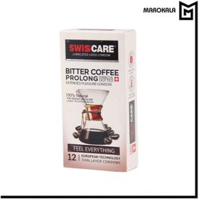 تصویر کاندوم سوئیس کر مدل Bitter Coffee Prolong بسته 12 عددی Swiss Care model Bitter Coffee ProlongCondom -package 12 pieces