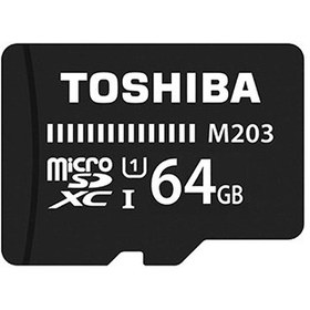 تصویر کارت حافظه microSDXC توشیبا مدل M203 ظرفیت 64 گیگابایت Toshiba M203 Class 10 UHS-I U1 100MBps SDXC 64GB With Adaptor