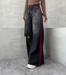 تصویر شلوار سوپر بگ ذغالی بغل خط قرمز کد محصول : ۴۱۳۰ 