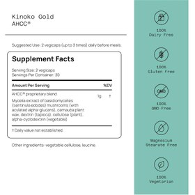 تصویر قرص ahcc کینوکو گلد 60 عدد Ahcc kinoko gold–60 Veggie Capsules