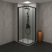 تصویر کابین دوش شیشه ای ریلی فریم دار رنگ مشکی 