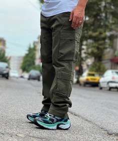 تصویر شلوار کارگو مردانه پارچه جین ترک رنگ سبز فرمی -فول کیفیت تضمینی Men's Cargo Pants Turkish Denim Green Color - Full Quality Guaranteed