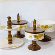 تصویر سرویس پذیرایی چوب و سرامیک 4 تیکه گل طلایی 