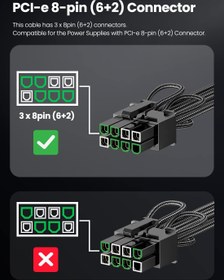 تصویر Fasgear PCIe 5.0 GPU Power Cable Sleeved 70cm16pin(12+4) 12VHPWR Connector for RTX 3090Ti 4080 4090 4070Ti 3x8pin(6+2) PCI-e Male Plug Compatible for ASUS EVGA Seasonic Fully Modular PSU(Black) - ارسال 15 الی 20 روز کاری 